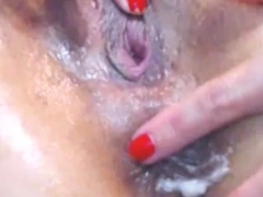 Stunning close up pussy toying action from busty solo beauty