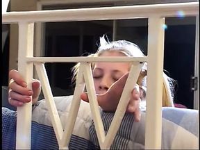 Naughty blonde teen slides thick dildo up her tight pussy