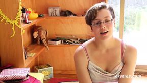 Shy Immie Undresses and Rubs Her Hairy Bush