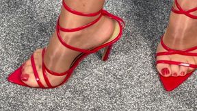 Mrs Mature Feet in a Rainbow dress and very sexy shoes.