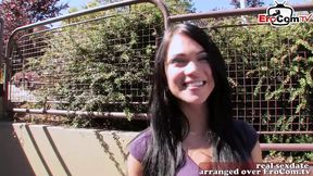 Cute sympatic british skinny brunette teen pick up on street