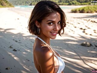 Wife Cheats on Her Spouse on Vacation with 2 Large Ramrods Who Bang Her Booty at the Same Time (AI Generated)