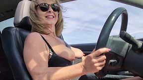 Horned-up granny with a pretty face masturbates on her road trip