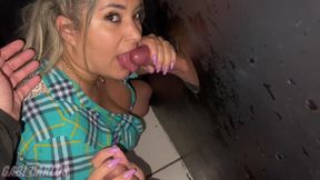 I was used in the gloryhole by a hot cock, while my husband was delirious with pleasure!