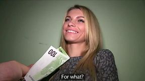 Sexy blonde babe sold her pussy to PublicAgent and was fucked in public