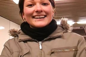 Short haired German shut pleasing her pierced pussy in the bedroom