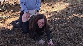 Nerdy teen gets pumped in the middle of the woods