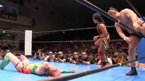 Asian female wrestler gets fucked hard on the stage