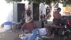 Seductive babe gets gangbanged by multiple rods