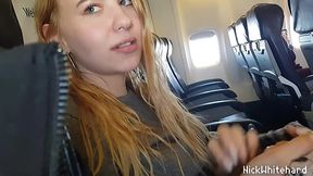 Amateur girl jerks him in public, on the plane POV