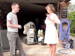 Oldnanny - Older Granny Seduces Concupiscent Guy In Garage