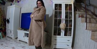 Naked in My Fur Coat, Deep Blowjob, Doggy Fuck and Cum on Satin Lining