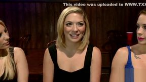 She is turned into a lesbian cuckold by her girlfriend and the bartender