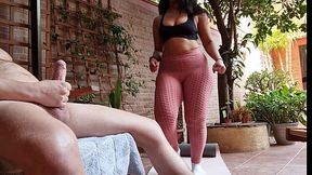 Perv stepdad jerks his cock while he's Indian curvy stepdaughter doing yoga