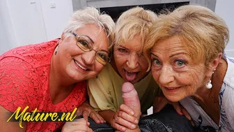 Three Insatiable Grannies Take Turns Pleasuring a Young Stud