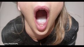 Cheating Wife Blowjob Random Guy in a Public Restrum and Swallows His Cum