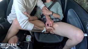Cute Teen Finger Fucked By her StepDad in a Car Ride !