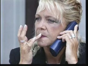 Sexy older blonde slides large dildo in chick's tight pussy