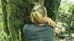 in the woods took off a hiker's panties and filled her pussy with cum.