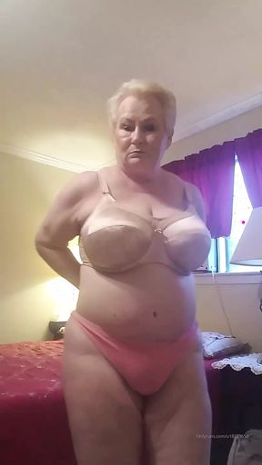 This Horny Granny Rides A Big Black Dildo And Oils Her Huge Tits
