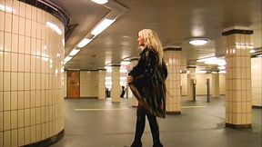 Naughty blonde German slut posing and fucking in public