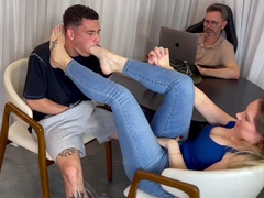 Classy blonde enjoys foot fetish