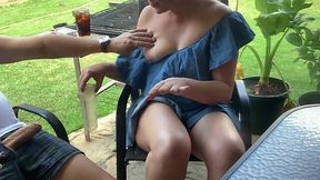 Jerkin Off with My Stepsis Outside, Stretching Her Pussy with a Monster Dildo