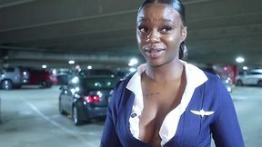 Ebony flight attendant has a smash after a long day at work