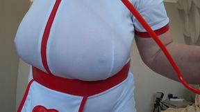Mature nurse's gorgeous tits shake in front of your eyes. Chubby milf with big boobs knows what will help you.