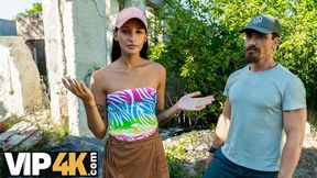 Sexy Russian brunette gets pounded in public ruins