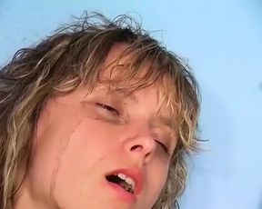 Blonde German teen tied up and facialized in bdsm action