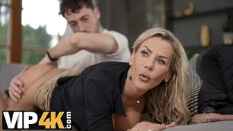 French mature blonde blogger fucks young stud on live stream