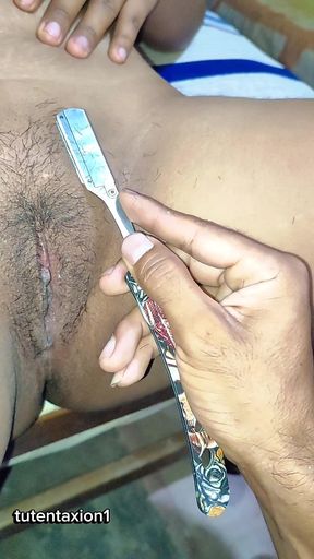 Mommy's friend shaves my hairy pussy
