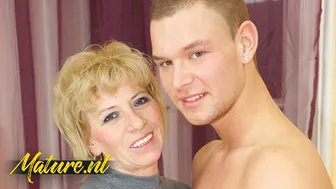 Hairy Stepmother Takes Stepson's Thick Cock in Her Tight Ass and Pussy