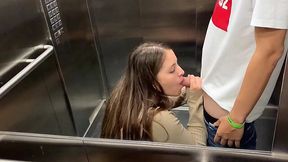 Sucking my dick in a Public risky sex in the hotel elevator.