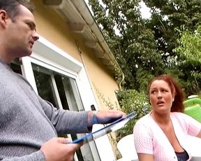 Good looking babe from Germany swallowing warm cum in the backyard