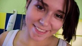 A hot teen girl showing how to eat warm cum