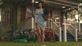 Japanese Stepmom Showing Boobs Cleavage To Hiro While Doing Gardening Work