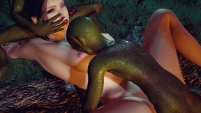 3D Cute Skinny Asian Slut Have Threesome Sex with Two Big Cock Monsters