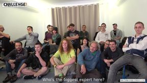 Full class of people watching fat dude how fail with Mea Melone