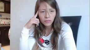 Horny slut is masturbating on cam when her stepmom is in the background