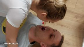 Cuckold cum kiss after sucking my friend's cock Cuckold swallow cum