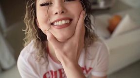 POV fuck with cute Russian Asian babe cumming inside her pussy